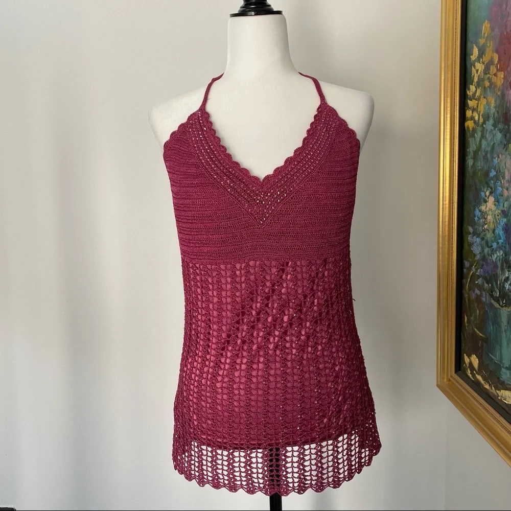 Y2K FLIRTY CROCHET HALTER TOP LE CHATEAU / SIZE XL - Picture 3 of 10